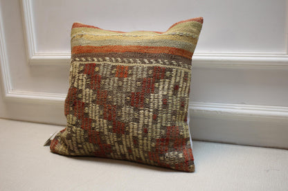 Handmade Turkish Kilim Pillow Cover: Boho Home Decor, 16x16