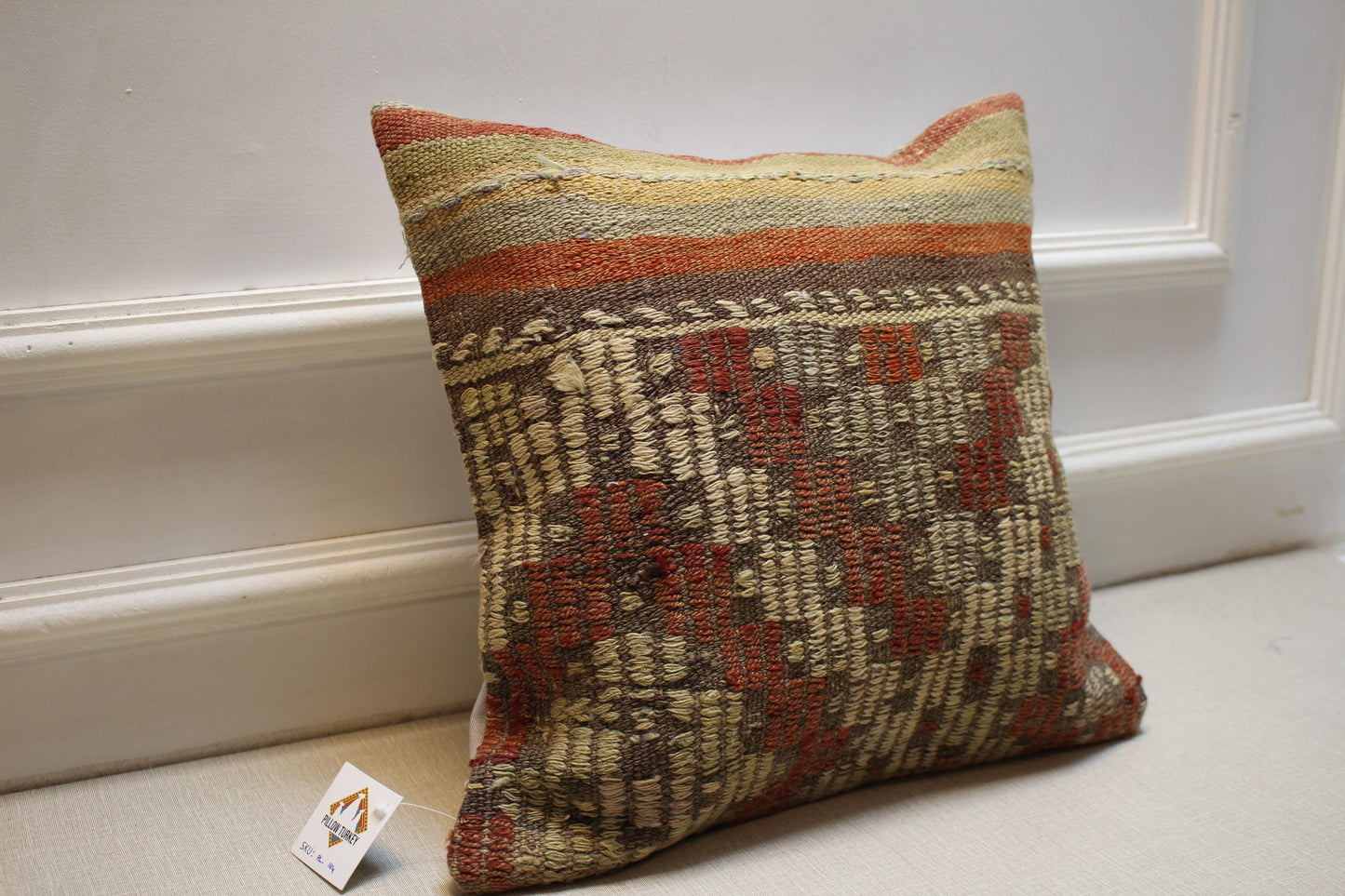 Handmade Turkish Kilim Pillow Cover: Boho Home Decor, 16x16