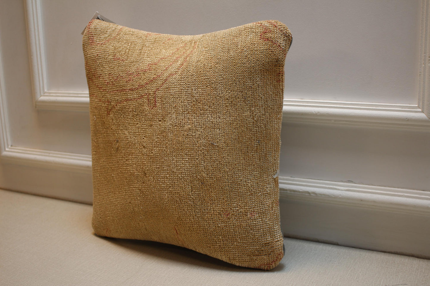 Handmade Turkish Kilim Pillow Cover | Boho Beige, Red Accent
