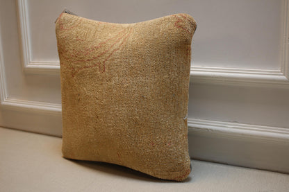 Handmade Turkish Kilim Pillow Cover | Boho Beige, Red Accent