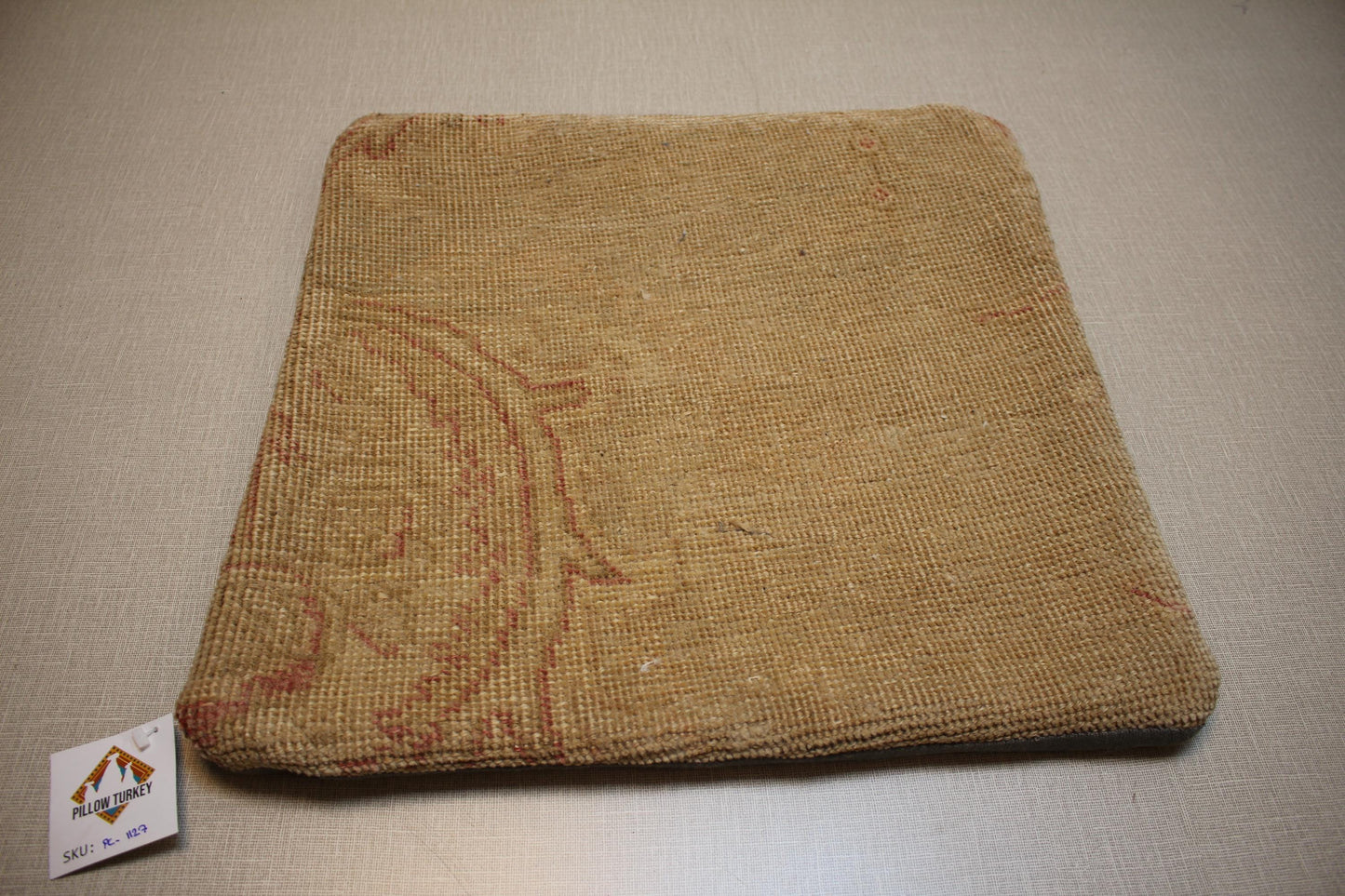 Handmade Turkish Kilim Pillow Cover | Boho Beige, Red Accent