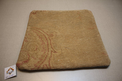 Handmade Turkish Kilim Pillow Cover | Boho Beige, Red Accent