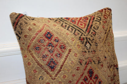 Vintage Turkish Kilim Pillow Cover: 16x16 Boho Tribal Cushion