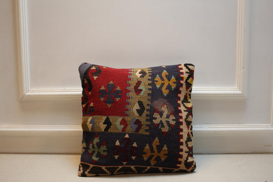 Vintage Turkish Kilim Pillow Cover | Handmade Rug Cushion with Tribal Geometric Patterns