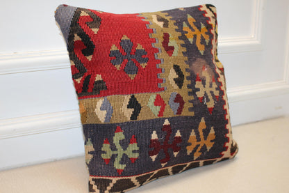 Vintage Turkish Kilim Pillow Cover | Handmade Rug Cushion with Tribal Geometric Patterns