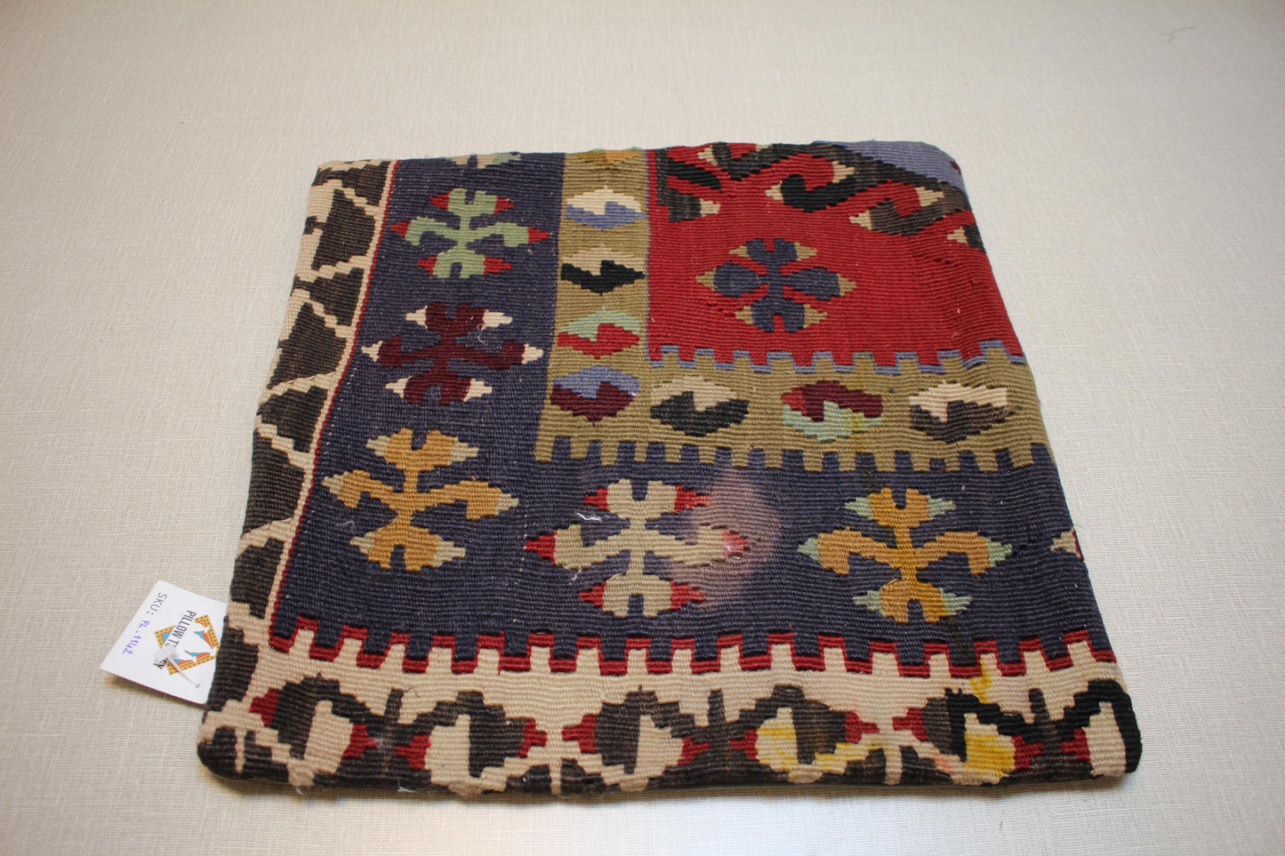 Vintage Turkish Kilim Pillow Cover | Handmade Rug Cushion with Tribal Geometric Patterns