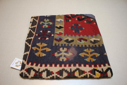 Vintage Turkish Kilim Pillow Cover | Handmade Rug Cushion with Tribal Geometric Patterns