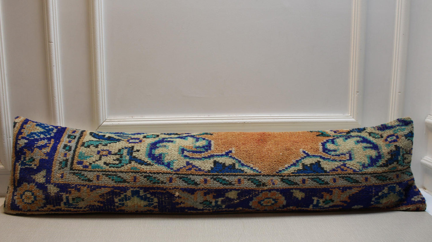 Vintage Turkish Rug Pillow Cover: Handmade Kilim Lumbar Cushion, 12x48
