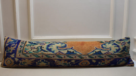 Vintage Turkish Rug Pillow Cover: Handmade Kilim Lumbar Cushion, 12x48
