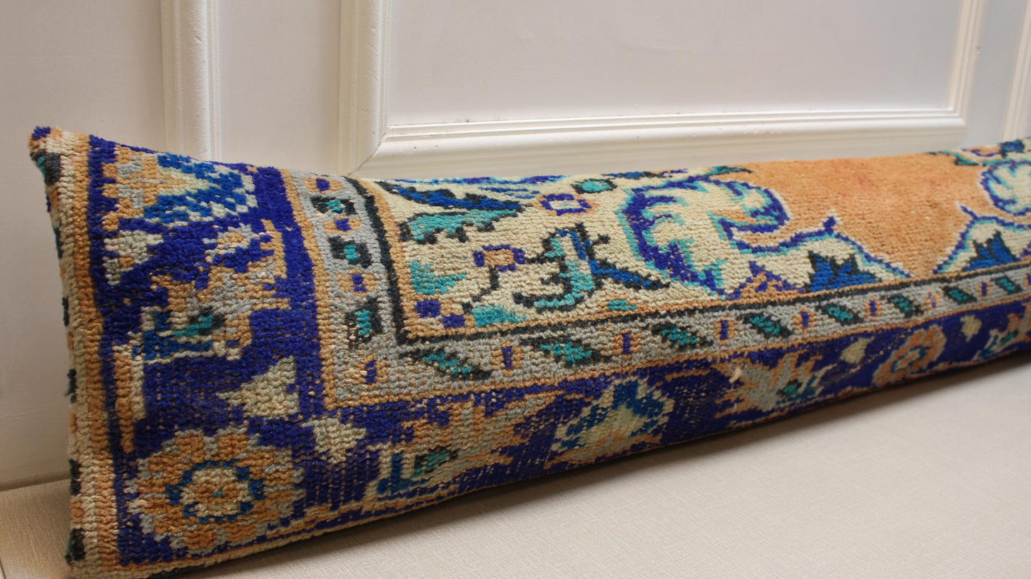Vintage Turkish Rug Pillow Cover: Handmade Kilim Lumbar Cushion, 12x48