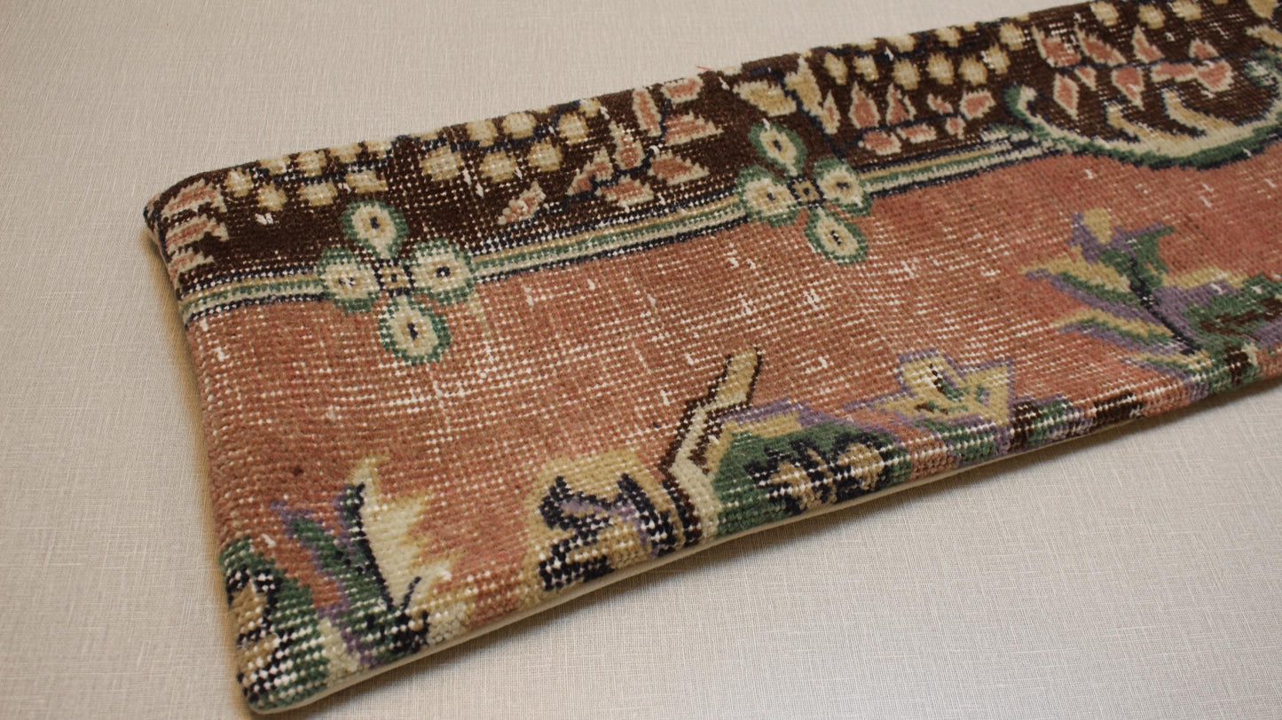 Vintage Turkish Rug Lumbar Pillow Cover: Handmade Floral Cushion