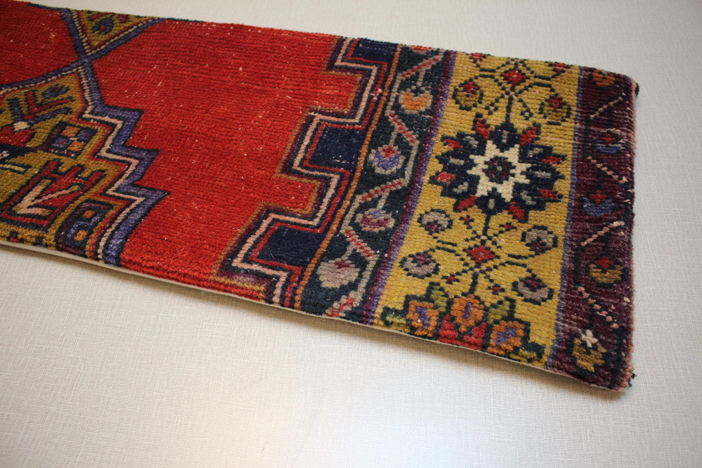 Vintage Turkish Kilim Pillow Cover: Red Anatolian Boho Cushion (12x48 in)
