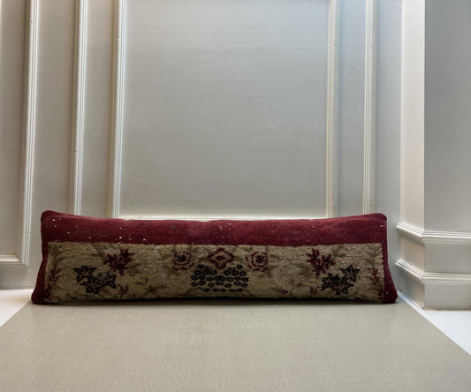 Vintage Turkish Rug Bench Pillow, Handwoven Kilim Cushion, Boho Decor Lumbar Pillow (12x48 in)