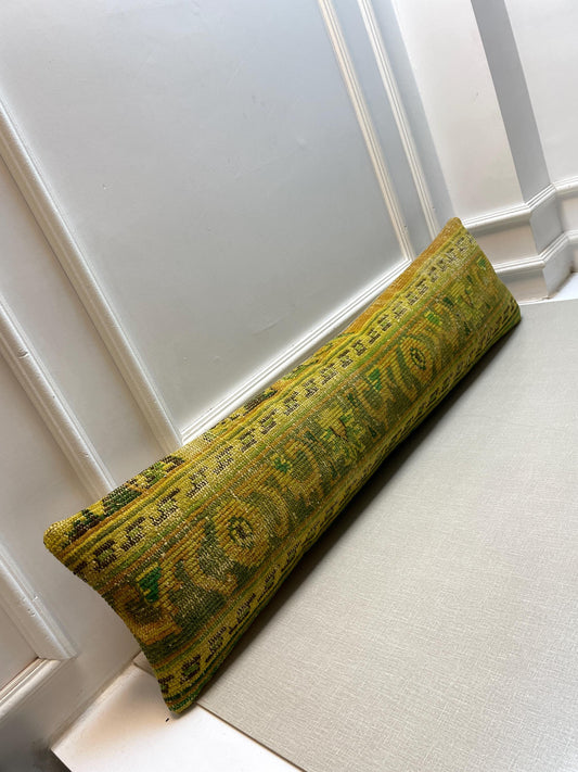 Vintage Turkish Rug Bench Pillow, Handwoven Kilim Cushion, Boho Lumbar Pillow (12x48 inch)