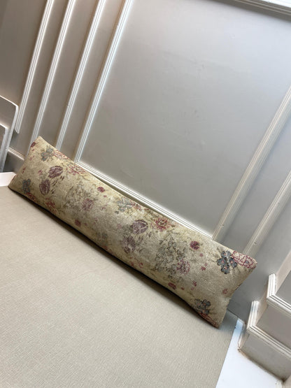 Vintage Turkish Rug Bench Pillow, Handwoven Kilim Cushion, Floral Boho Lumbar Pillow (12x48 in)