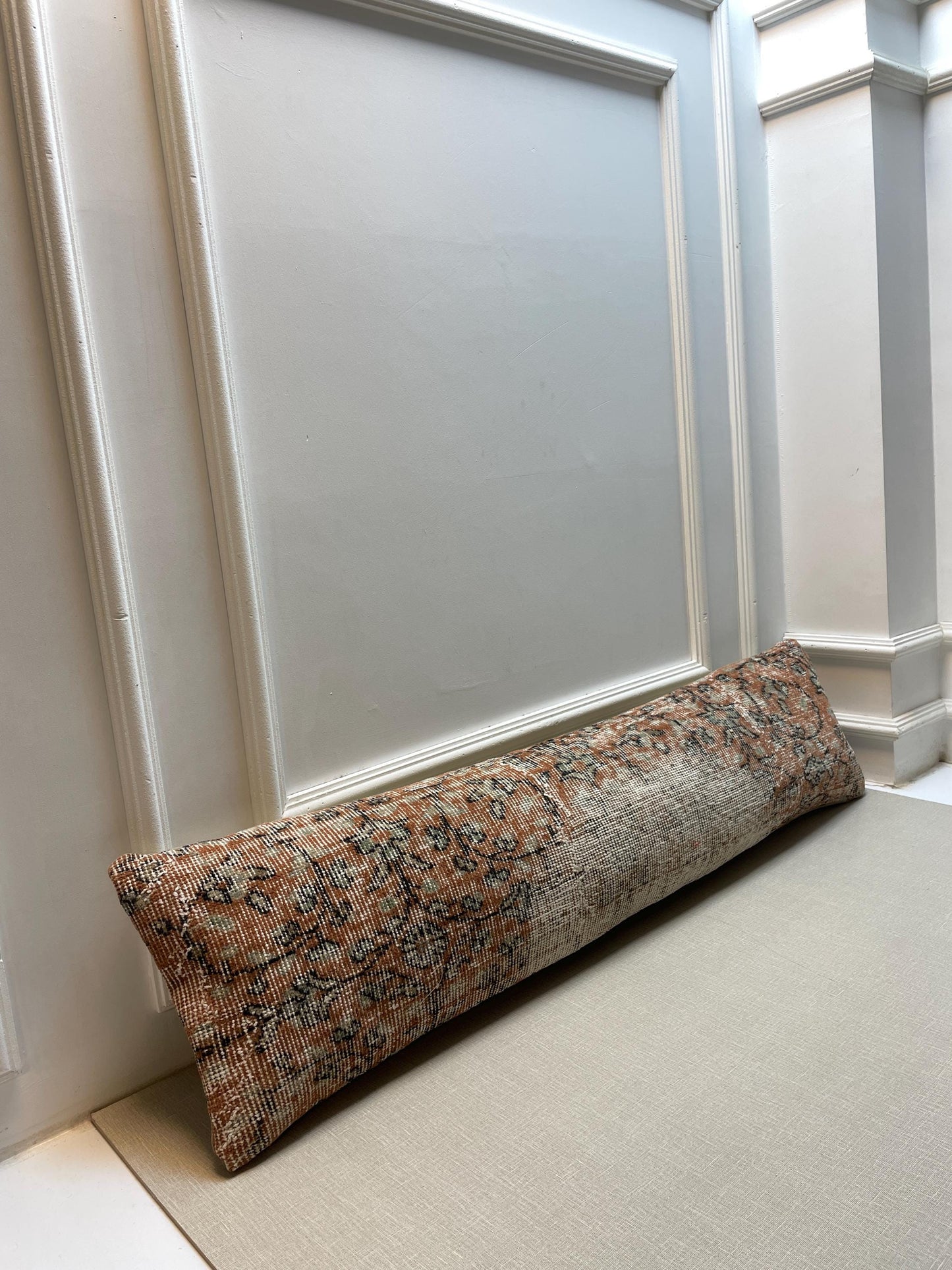 Vintage Turkish Rug Bench Pillow, Handwoven Kilim Cushion, Boho Lumbar Pillow (12x48 in)