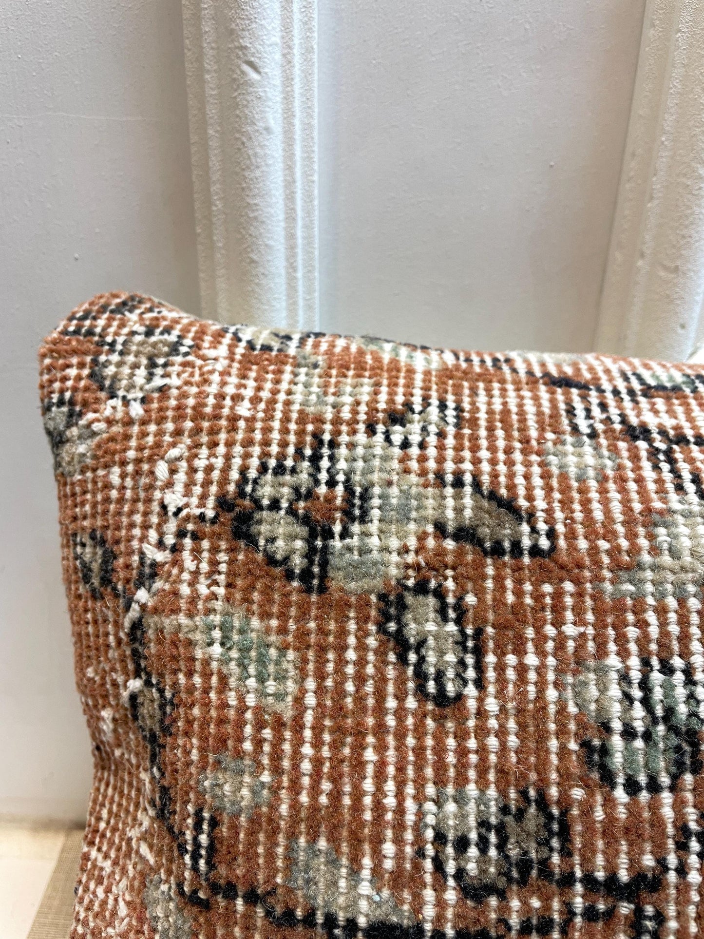 Vintage Turkish Rug Bench Pillow, Handwoven Kilim Cushion, Boho Lumbar Pillow (12x48 in)