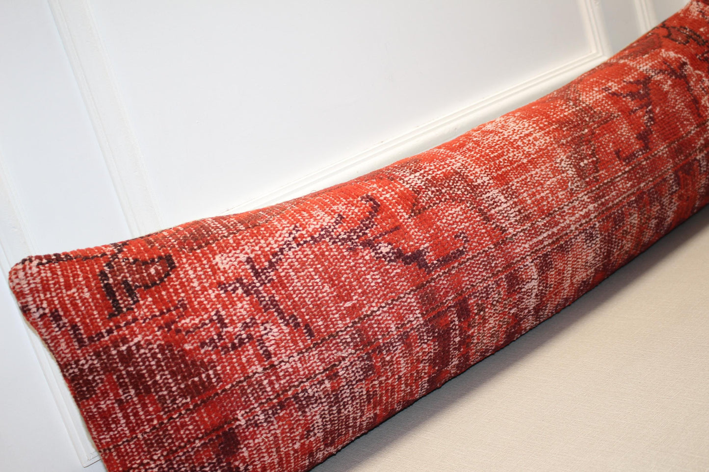 Vintage Turkish Kilim Long Lumbar Pillow  - Red Burgundy Handwoven Cushion(12x48 inch)