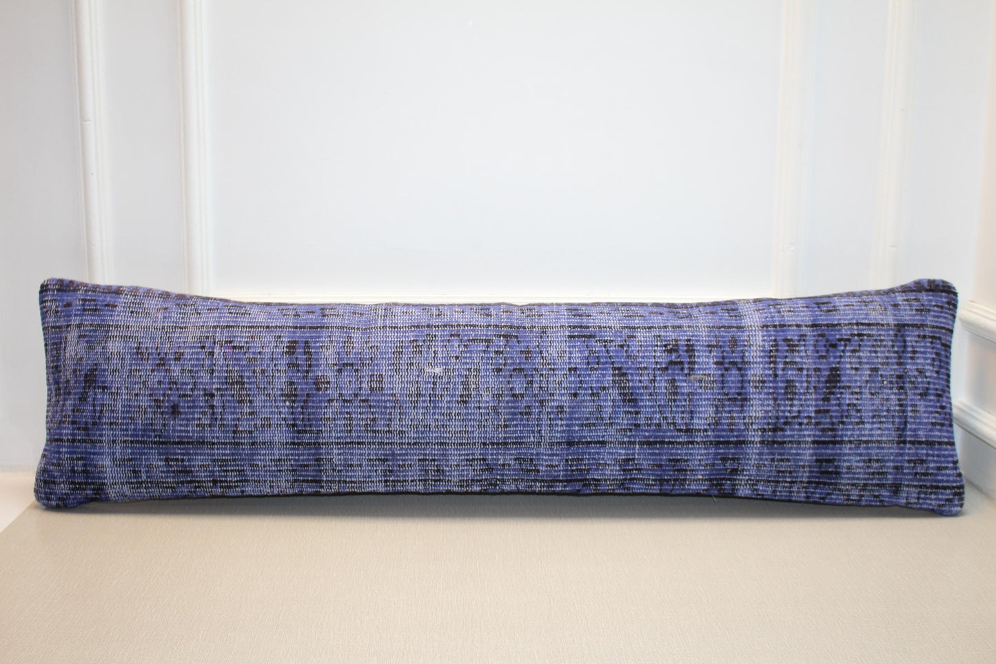 Vintage Turkish Kilim Long Lumbar Pillow  - Handwoven Cushion 12x48 inch