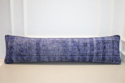 Vintage Turkish Kilim Long Lumbar Pillow  - Handwoven Cushion 12x48 inch