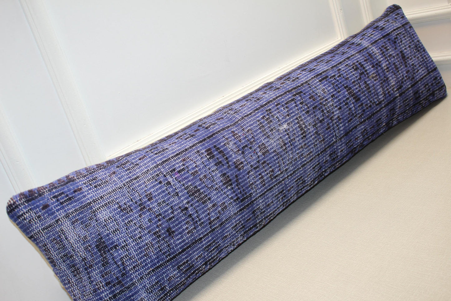 Vintage Turkish Kilim Long Lumbar Pillow  - Handwoven Cushion 12x48 inch