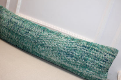 Vintage Turkish Kilim Long Lumbar Pillow - Turquoise Green Handwoven Cushion(12x48 inch)