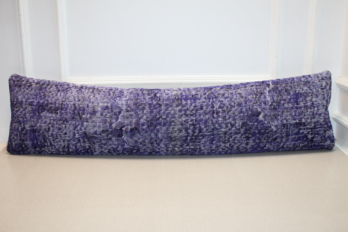 Vintage Turkish Kilim Long Lumbar Pillow - Purple Violet Handwoven Cushion, Boho Chic(12x48 inch)