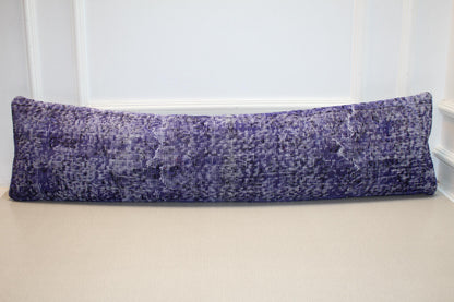 Vintage Turkish Kilim Long Lumbar Pillow - Purple Violet Handwoven Cushion, Boho Chic(12x48 inch)