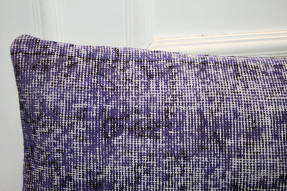 Vintage Turkish Kilim Long Lumbar Pillow - Purple Violet Handwoven Cushion, Boho Chic(12x48 inch)