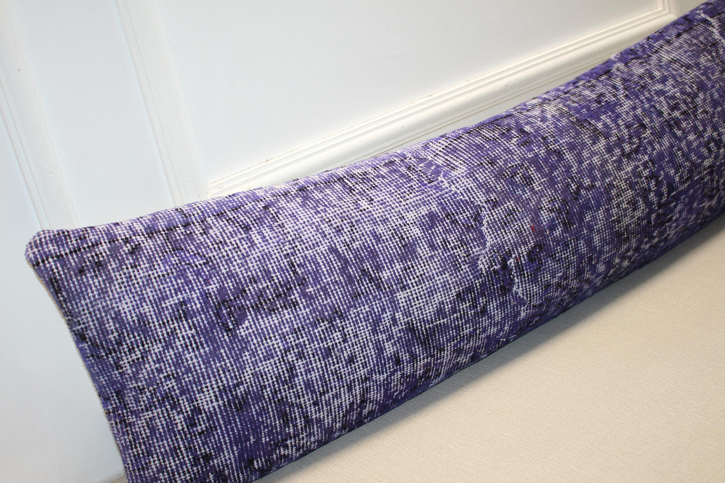 Vintage Turkish Kilim Long Lumbar Pillow - Purple Violet Handwoven Cushion, Boho Chic(12x48 inch)