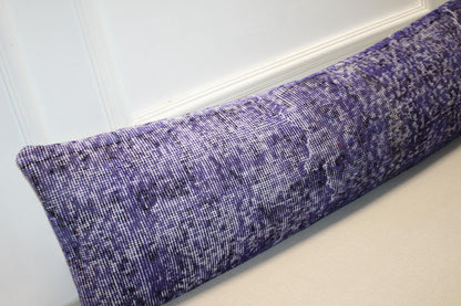 Vintage Turkish Kilim Long Lumbar Pillow - Purple Violet Handwoven Cushion, Boho Chic(12x48 inch)