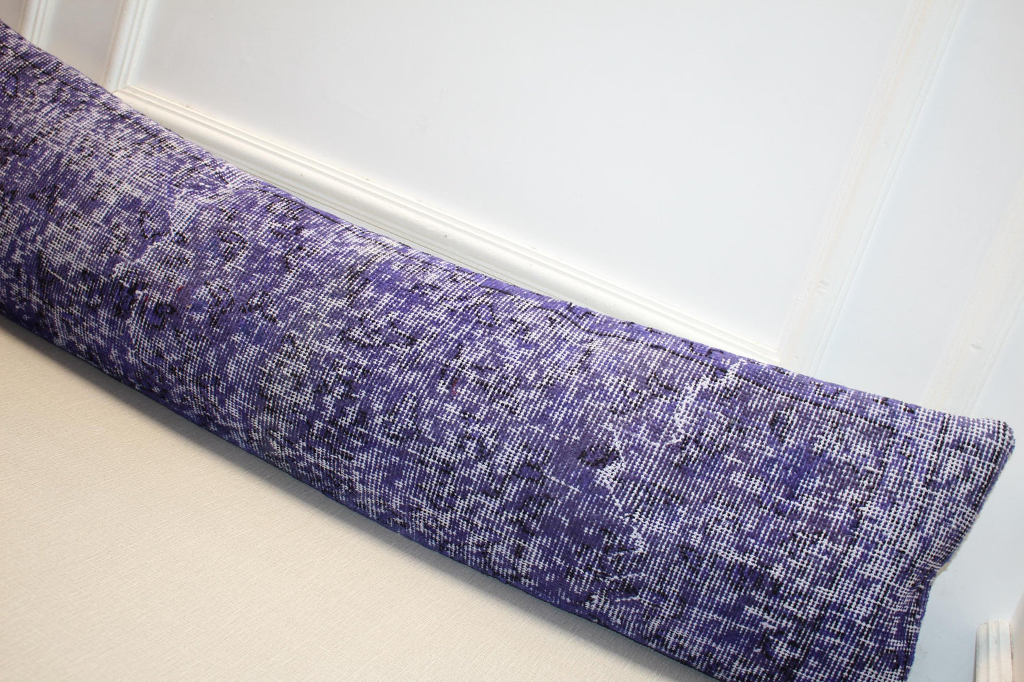 Vintage Turkish Kilim Long Lumbar Pillow - Purple Violet Handwoven Cushion, Boho Chic(12x48 inch)