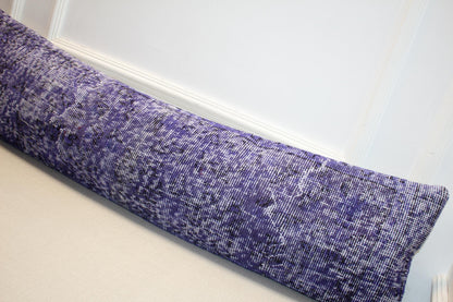 Vintage Turkish Kilim Long Lumbar Pillow - Purple Violet Handwoven Cushion, Boho Chic(12x48 inch)