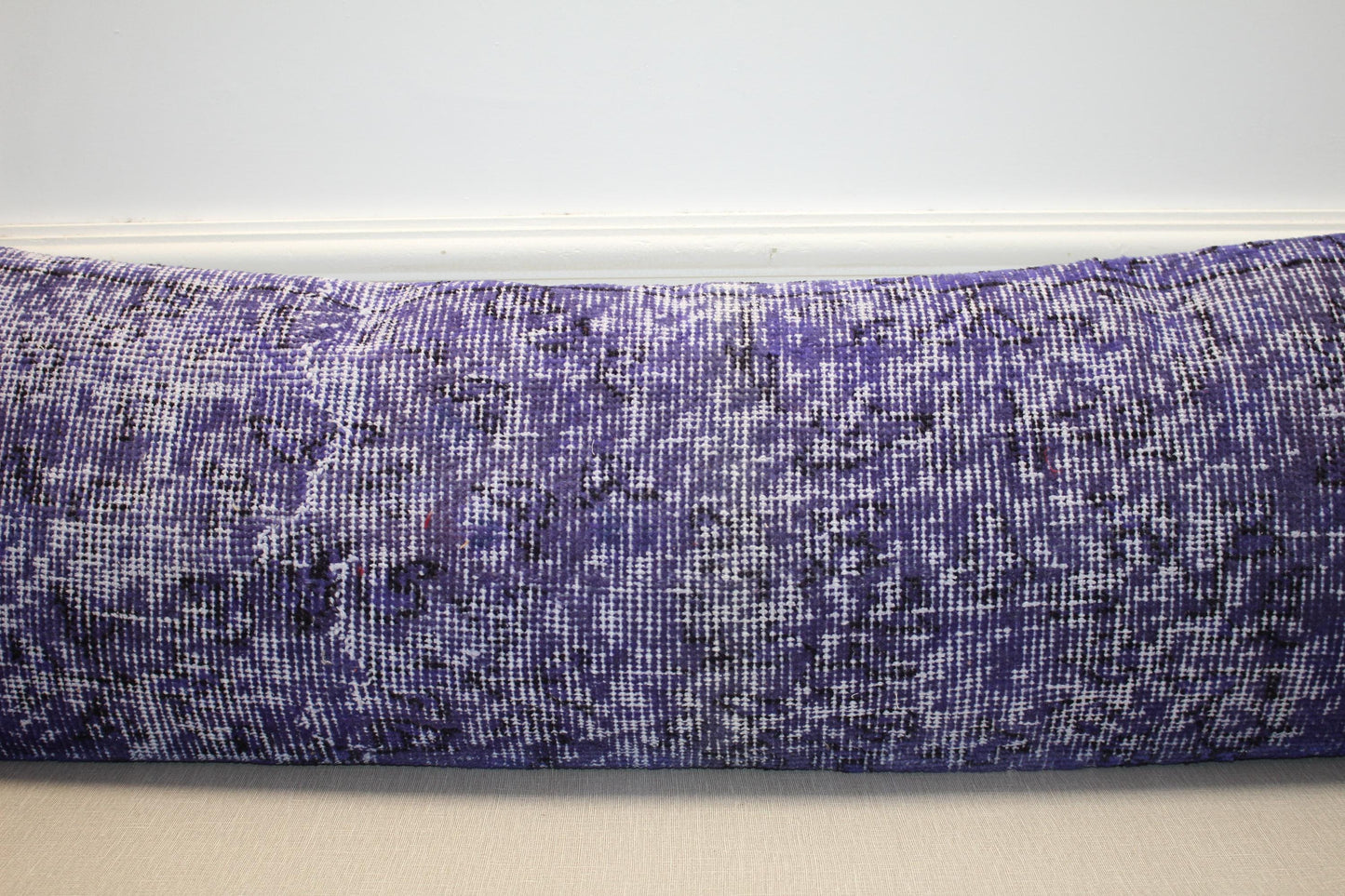 Vintage Turkish Kilim Long Lumbar Pillow - Purple Violet Handwoven Cushion, Boho Chic(12x48 inch)