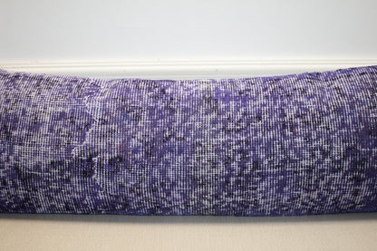 Vintage Turkish Kilim Long Lumbar Pillow - Purple Violet Handwoven Cushion, Boho Chic(12x48 inch)