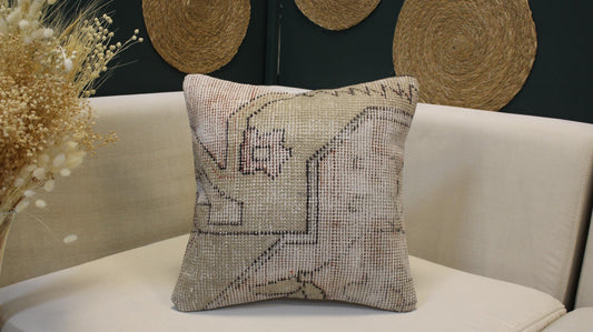 Vintage Turkish Kilim Pillow Cover | Neutral Beige Anatolian Cushion | Handwoven Tribal Home Decorr