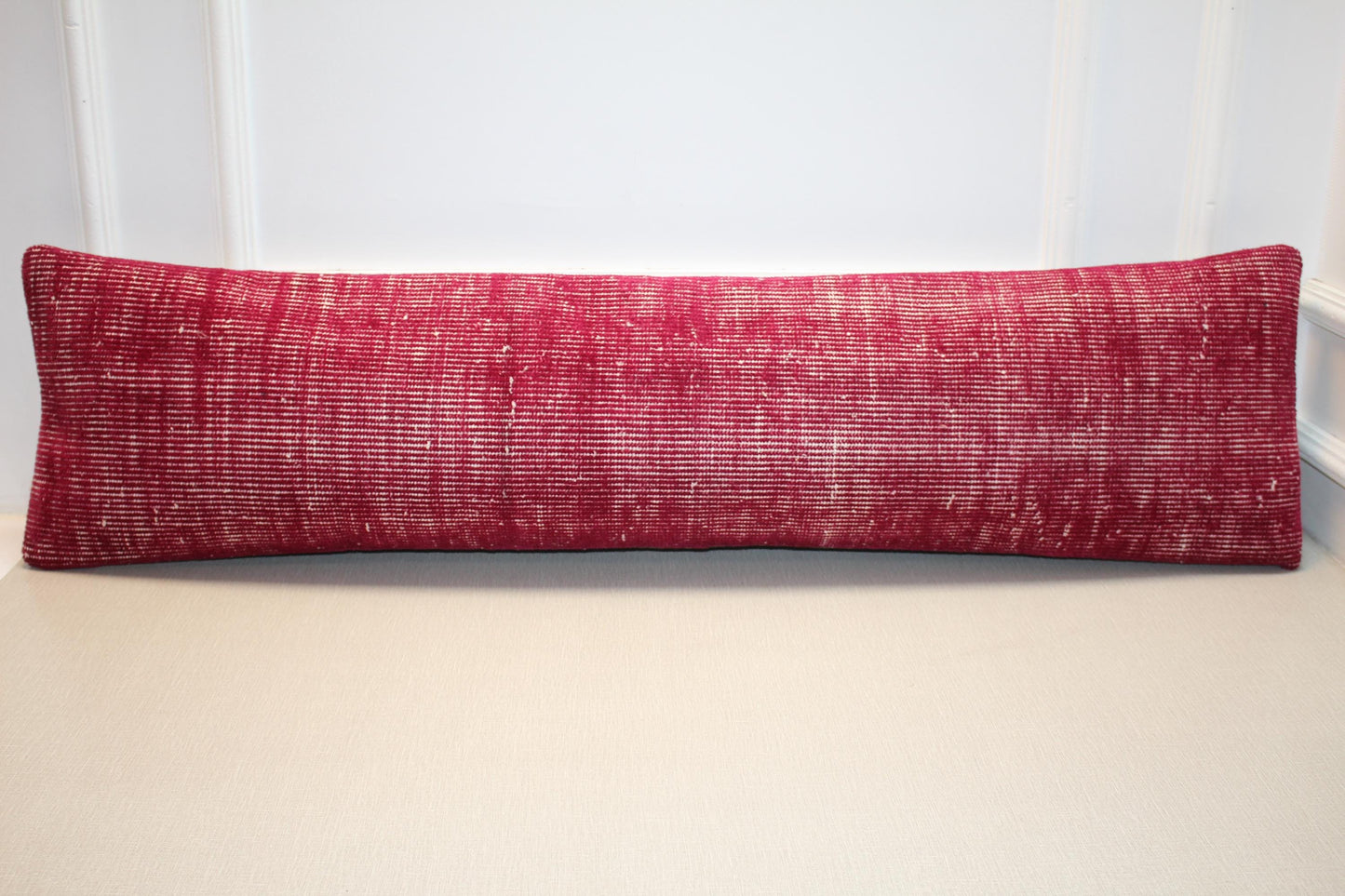 Handmade Red Kilim Cushion, Boho Sofa Decor, Long Bench Pillow for Living Room12x48 inch
