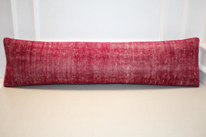 Handmade Red Kilim Cushion, Boho Sofa Decor, Long Bench Pillow for Living Room12x48 inch