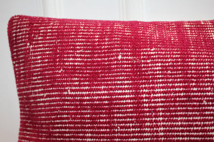 Handmade Red Kilim Cushion, Boho Sofa Decor, Long Bench Pillow for Living Room12x48 inch