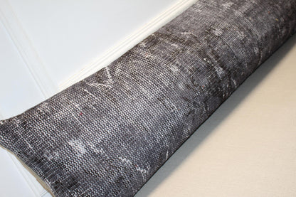 Vintage Turkish Rug Lumbar Pillow Cover – Charcoal Grey Kilim Cushion, Boho Long Bench Pillow12x48