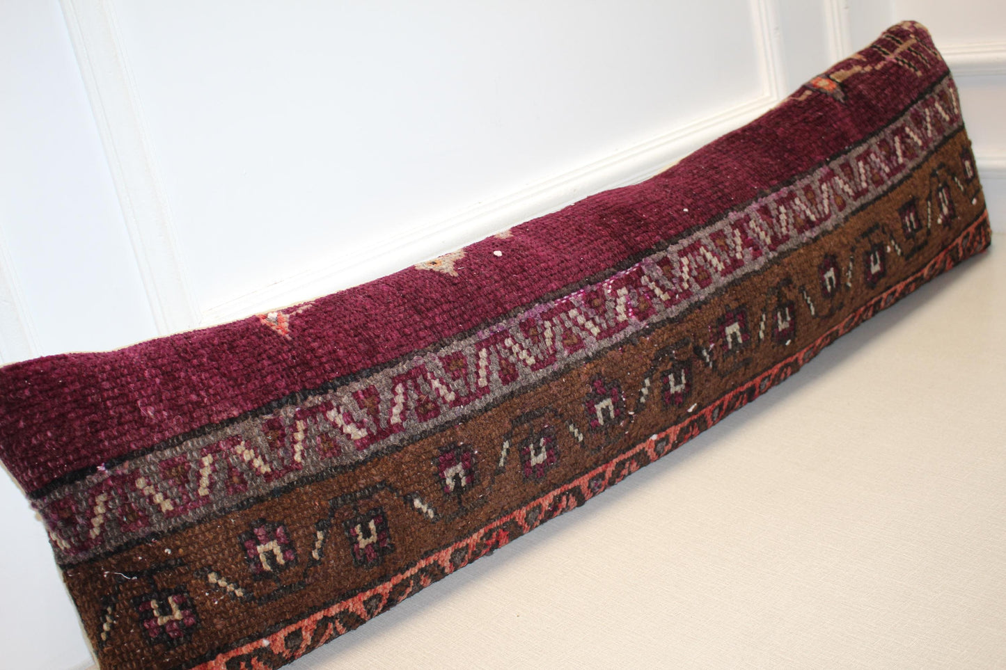 Vintage Turkish Kilim – Burgundy Brown Tribal Rug, 12x48