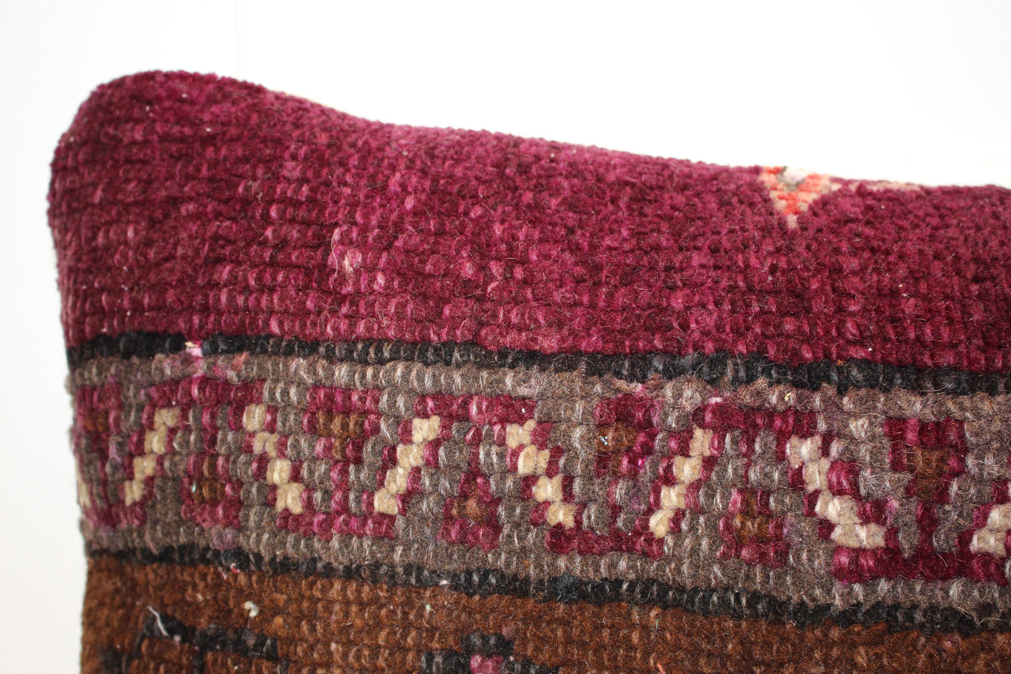 Vintage Turkish Kilim – Burgundy Brown Tribal Rug, 12x48