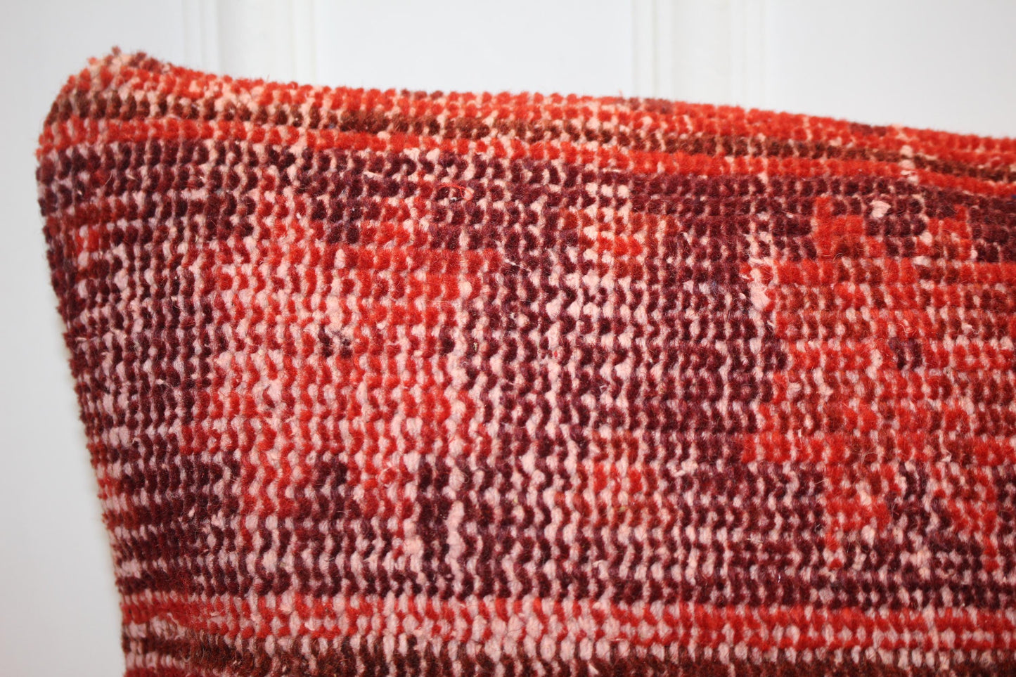Vintage Turkish Rug Lumbar Pillow, Long Kilim Bench Cushion, Rustic Red Bolster, Boho Sofa