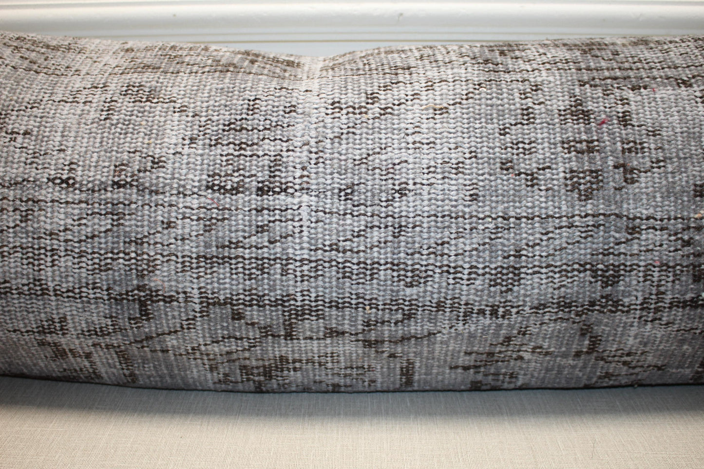Vintage Turkish Rug Lumbar Pillow, Gray Kilim Bench Cushion, Long Boho Bolster, Charcoal SmokeSofa