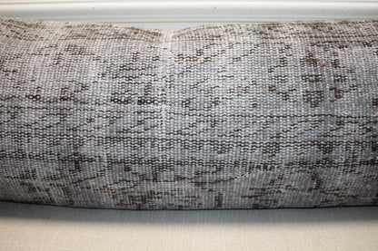 Vintage Turkish Rug Lumbar Pillow, Gray Kilim Bench Cushion, Long Boho Bolster, Charcoal SmokeSofa