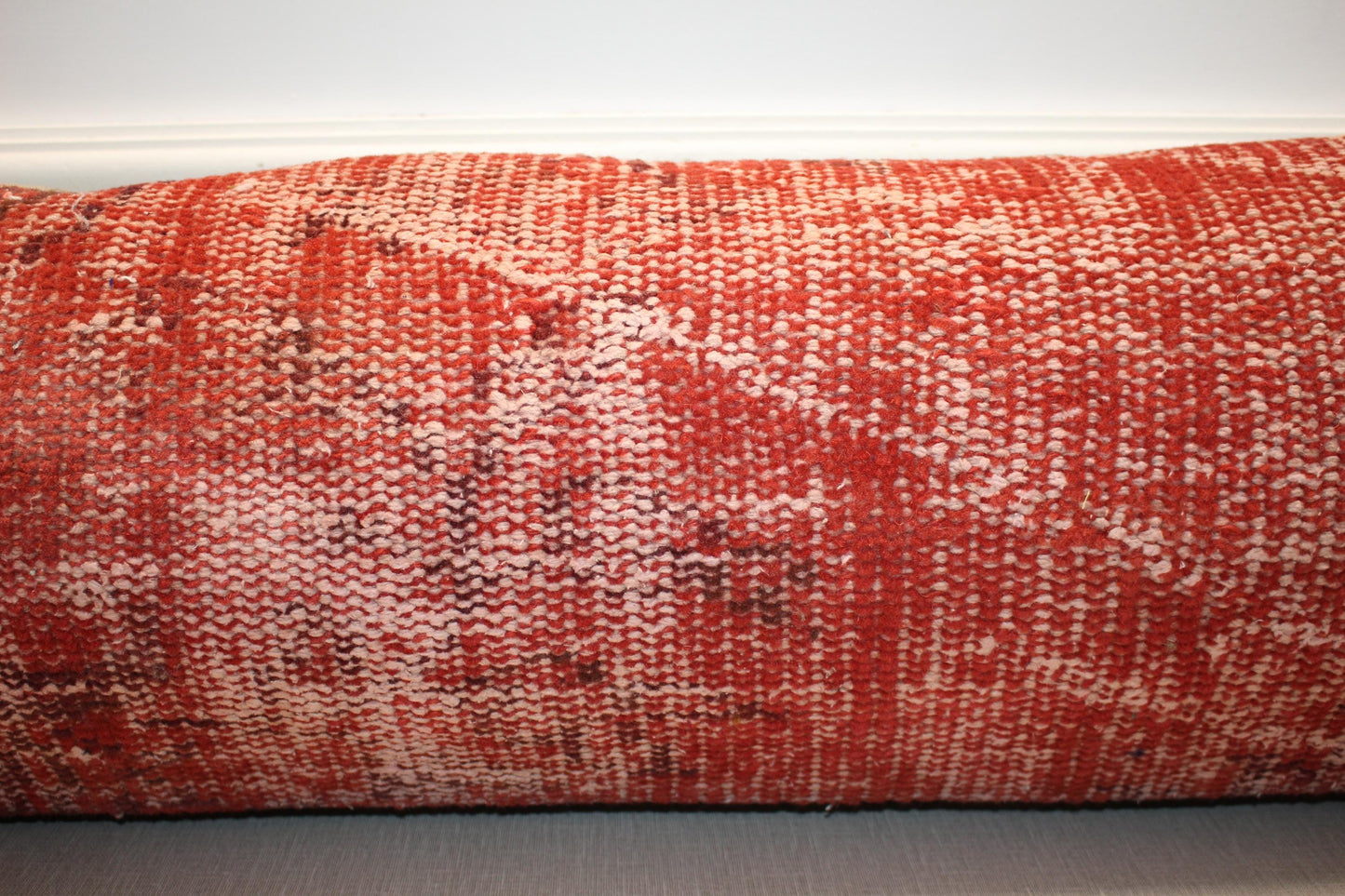 Vintage Turkish Rug Lumbar Pillow, Rust Red Kilim Bench Cushion, Long Boho Bolster, TerracottaSofa