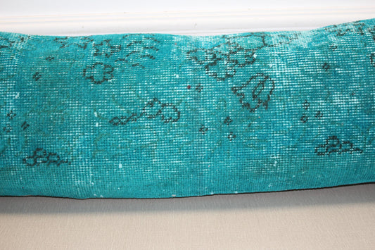 Vintage Turkish Rug Lumbar Pillow Cover, Turquoise Teal Kilim Cushion, Boho Sofa Decor, LongPillow