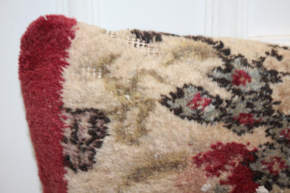 Floral Kilim Lumbar Pillow Cover – Cream & Red Vintage Turkish Rug (12x48)