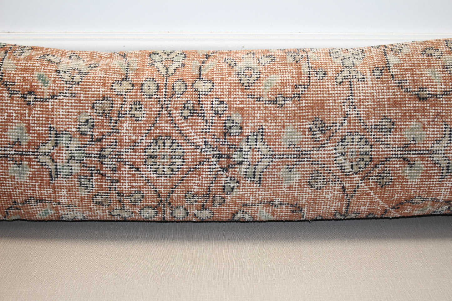 Vintage Turkish Kilim Lumbar Pillow Cover – Boho Floral Rug Cushion (12x48)