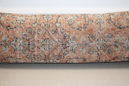 Vintage Turkish Kilim Lumbar Pillow Cover – Boho Floral Rug Cushion (12x48)